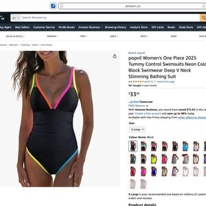 Women's One Piece Swimsuits Neon Color Block Swimwear V Neck Bathing Suit (NEW)